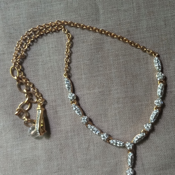 Swarovski Swan Emma Y Drop Gold Plated Crystal Necklace, Dangle  Earrings Vtg - Picture 5 of 12